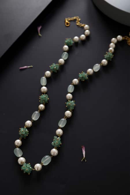 Shop_Do Taara_Green Embellished Necklace _at_Aza_Fashions