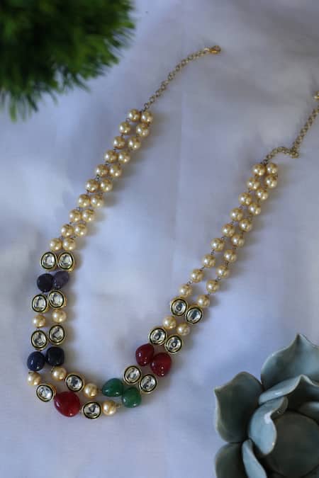Shop_Do Taara_Multi Color Kundan Embellished Long Necklace _at_Aza_Fashions