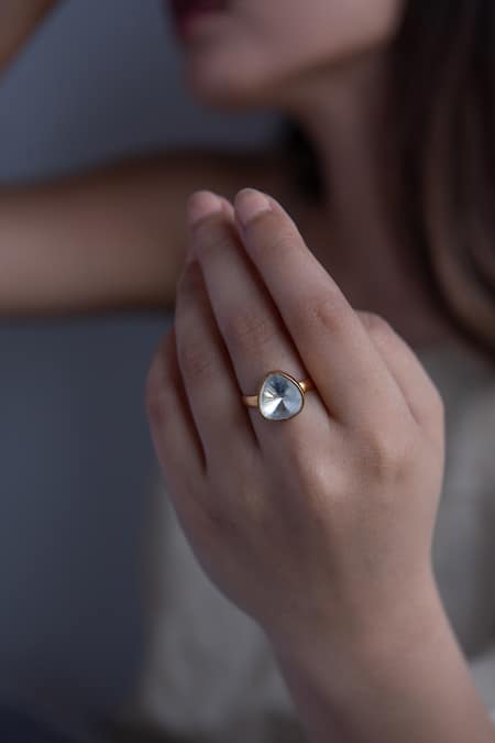 Do Taara_Gold Plated Diamonds Polki Embellished Ring _Online_at_Aza_Fashions