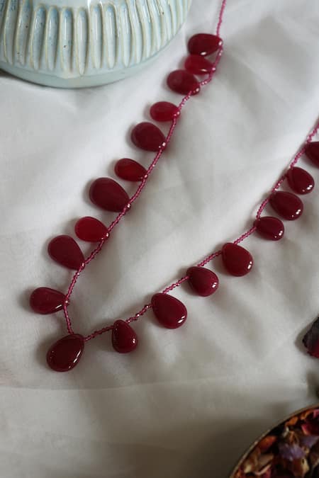 Shop_Do Taara_Red Embellished Long Necklace _at_Aza_Fashions
