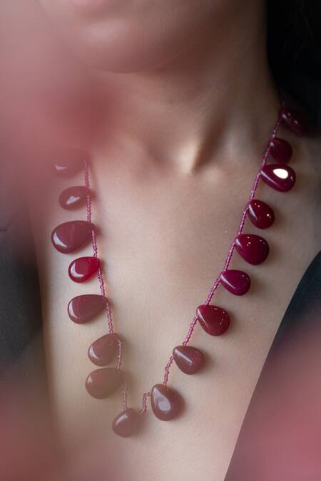 Do Taara_Red Embellished Long Necklace _Online_at_Aza_Fashions