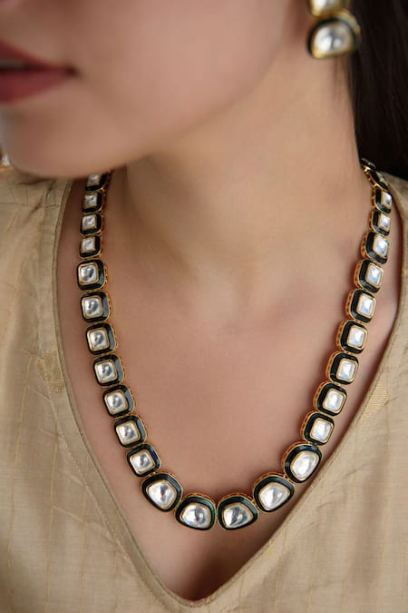 Do Taara Green Diamonds, Stones Polki Embellished Necklace Set Online at Aza Fashions Do Taara_Green Diamonds, Stones Polki Embellished Necklace Set _Online_at_Aza_Fashions