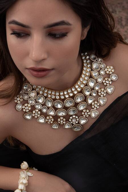 Do Taara_Gold Plated Victorian Cubic Zirconia Embellished Choker_Online_at_Aza_Fashions