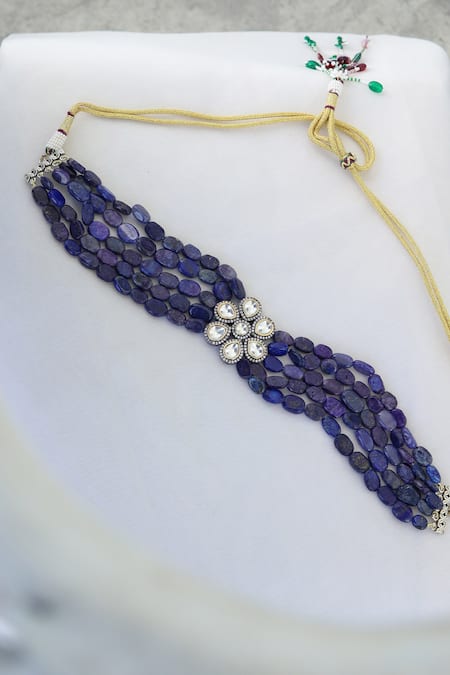 Shop Do Taara Blue Victorian Floral Cutwork Choker at Aza Fashions Shop_Do Taara_Blue Victorian Floral Cutwork Choker _at_Aza_Fashions