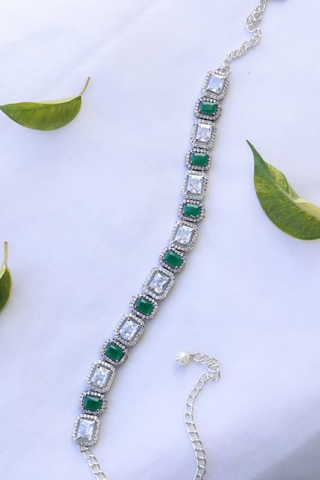 Shop_Do Taara_Green Crystal Embellished Victorian Necklace _at_Aza_Fashions