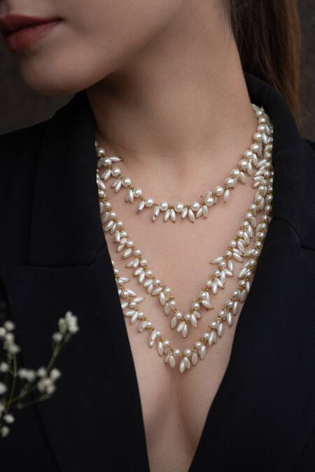 Do Taara Gold Plated Pearl Embellished Layered Necklace Online at Aza Fashions Do Taara_Gold Plated Pearl Embellished Layered Necklace _Online_at_Aza_Fashions