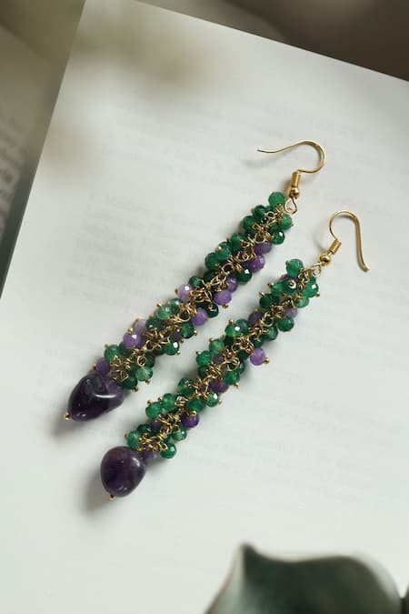 Shop Do Taara Purple Stones Handcrafted Dangler Earrings at Aza Fashions Shop_Do Taara_Purple Stones Handcrafted Dangler Earrings _at_Aza_Fashions