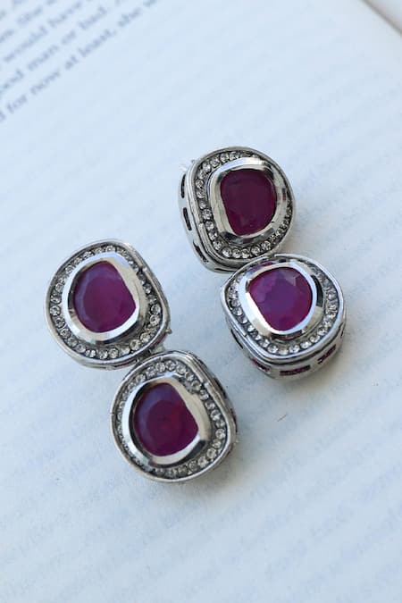 Shop Do Taara Pink Crystals, Stones Victorian Earrings at Aza Fashions Shop_Do Taara_Pink Crystals, Stones Victorian Earrings _at_Aza_Fashions