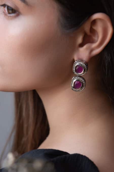 Do Taara Pink Crystals, Stones Victorian Earrings Online at Aza Fashions Do Taara_Pink Crystals, Stones Victorian Earrings _Online_at_Aza_Fashions