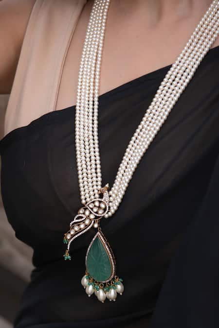 Do Taara Blue Victorian Peacock Carved Long Necklace Online at Aza Fashions Do Taara_Blue Victorian Peacock Carved Long Necklace _Online_at_Aza_Fashions