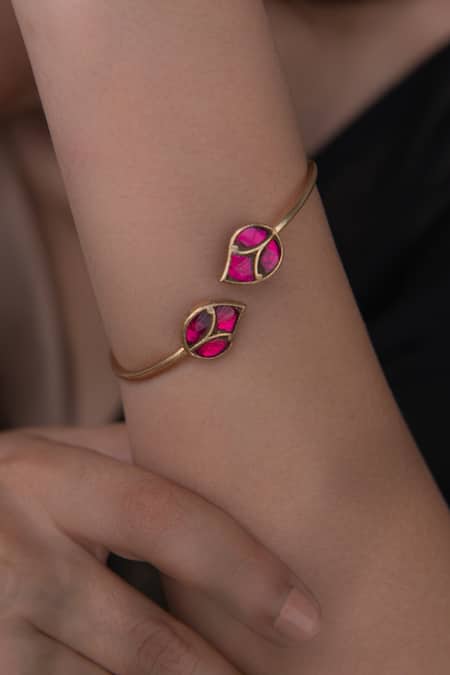 Shop Do Taara Pink Crystals, Stones Tourmaline Cutwork Bracelet at Aza Fashions Shop_Do Taara_Pink Crystals, Stones Tourmaline Cutwork Bracelet _at_Aza_Fashions