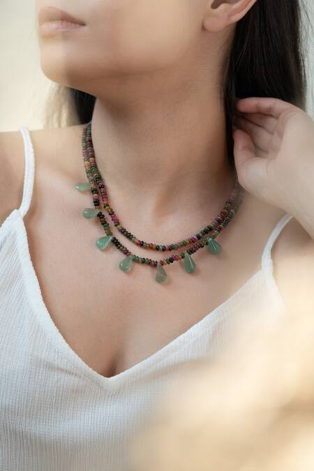Do Taara Multi Color Tourmaline And Fluorite Stone Embellished Necklace Online at Aza Fashions Do Taara_Multi Color Tourmaline And Fluorite Stone Embellished Necklace _Online_at_Aza_Fashions