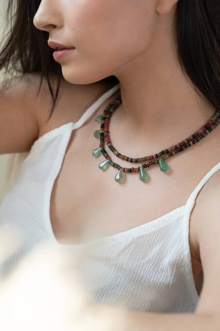 Buy Do Taara Multi Color Tourmaline And Fluorite Stone Embellished Necklace Online at Aza Fashions Buy_Do Taara_Multi Color Tourmaline And Fluorite Stone Embellished Necklace _Online_at_Aza_Fashions