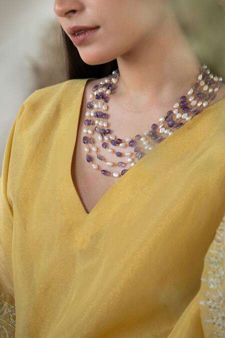 Buy Do Taara Purple Flourite Stone And Baroque Pearl Embellished Layered Long Necklace Online at Aza Fashions Buy_Do Taara_Purple Flourite Stone And Baroque Pearl Embellished Layered Long Necklace _Online_at_Aza_Fashions