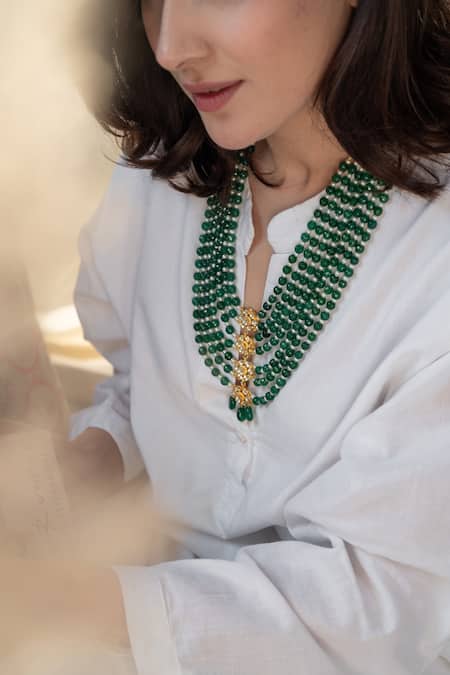 Do Taara Green Kundan Bloom Stone Embellished Layered Necklace Online at Aza Fashions Do Taara_Green Kundan Bloom Stone Embellished Layered Necklace _Online_at_Aza_Fashions