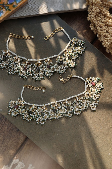 Shop Do Taara Multi Color Crystals, Pearls Kundan And Embellished Anklets at Aza Fashions Shop_Do Taara_Multi Color Crystals, Pearls Kundan And Embellished Anklets _at_Aza_Fashions