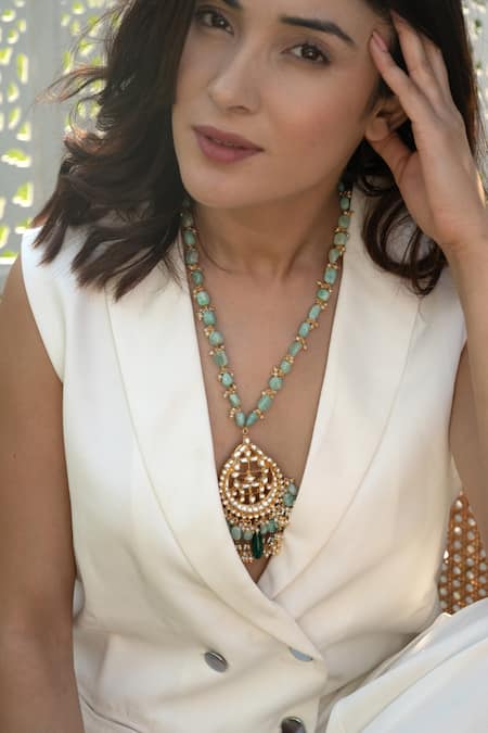 Buy Do Taara Green Peardrop Bloom Kundan And Stone Embellished Necklace Online at Aza Fashions Buy_Do Taara_Green Peardrop Bloom Kundan And Stone Embellished Necklace _Online_at_Aza_Fashions