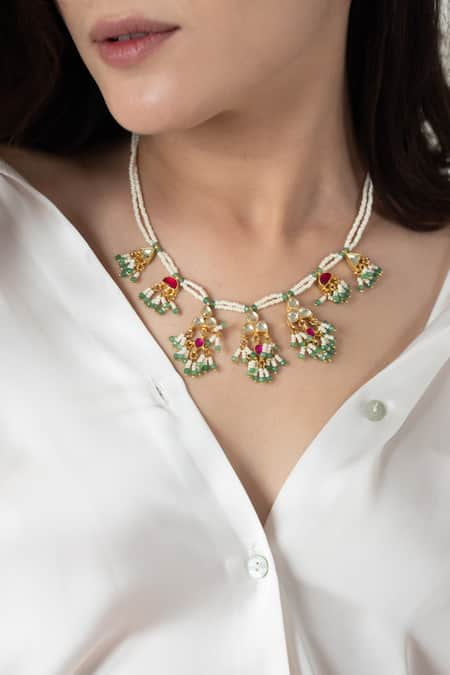 Do Taara Gul Kundan & Shell Pearl Embellished Necklace 