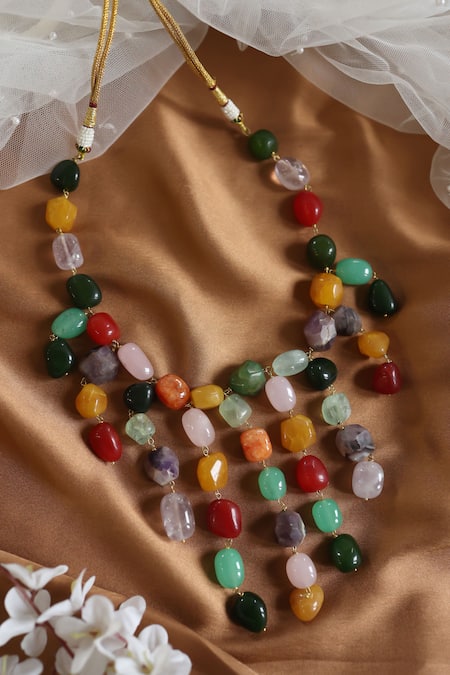 Shop Do Taara Multi Color Stone Embellished Boho Dangler Necklace at Aza Fashions Shop_Do Taara_Multi Color Stone Embellished Boho Dangler Necklace _at_Aza_Fashions