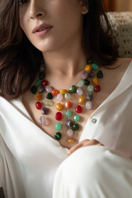 Do Taara Multi Color Stone Embellished Boho Dangler Necklace Online at Aza Fashions Do Taara_Multi Color Stone Embellished Boho Dangler Necklace _Online_at_Aza_Fashions