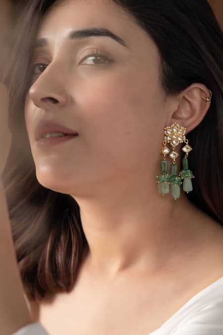 Buy Do Taara Green Beads, Stones, Pearls Gullista Bloom Danglers Online at Aza Fashions Buy_Do Taara_Green Beads, Stones, Pearls Gullista Bloom Danglers _Online_at_Aza_Fashions