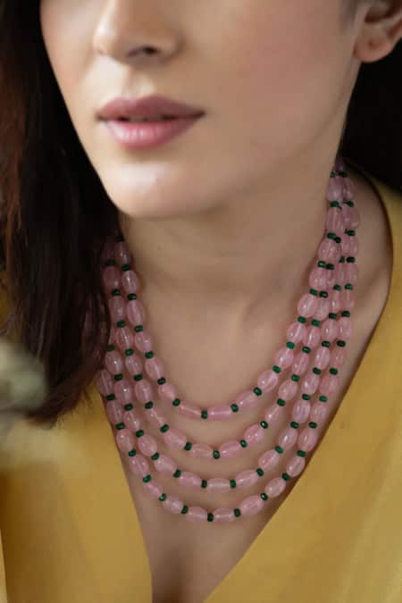 Do Taara Pink Stone Layered Embellished Necklace Online at Aza Fashions Do Taara_Pink Stone Layered Embellished Necklace _Online_at_Aza_Fashions