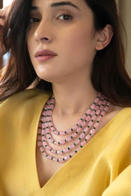 Buy Do Taara Pink Stone Layered Embellished Necklace Online at Aza Fashions Buy_Do Taara_Pink Stone Layered Embellished Necklace _Online_at_Aza_Fashions