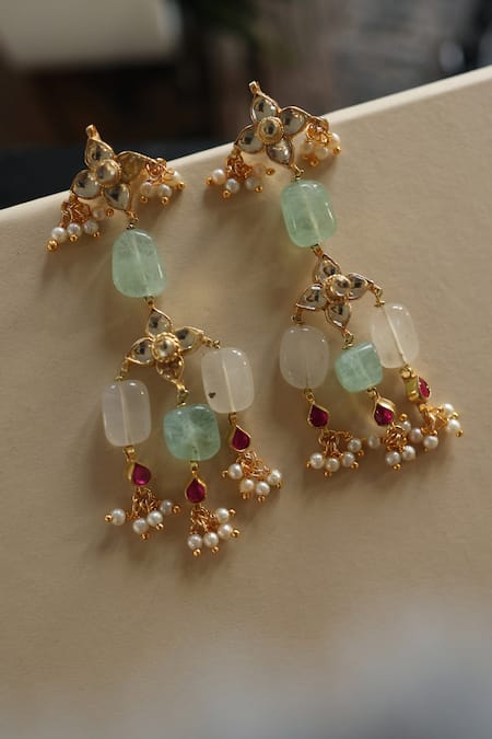 Shop Do Taara Multi Color Stones Kundan Embellished Earrings at Aza Fashions Shop_Do Taara_Multi Color Stones Kundan Embellished Earrings _at_Aza_Fashions
