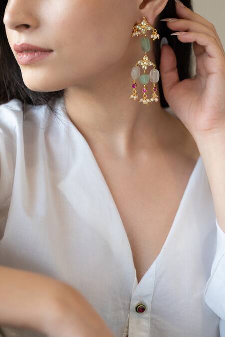 Do Taara Multi Color Stones Kundan Embellished Earrings Online at Aza Fashions Do Taara_Multi Color Stones Kundan Embellished Earrings _Online_at_Aza_Fashions