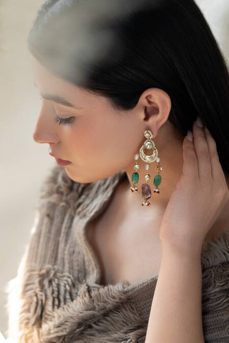 Buy Do Taara Multi Color Stones, Pearls Kundan Embellished Chandbalis Online at Aza Fashions Buy_Do Taara_Multi Color Stones, Pearls Kundan Embellished Chandbalis _Online_at_Aza_Fashions