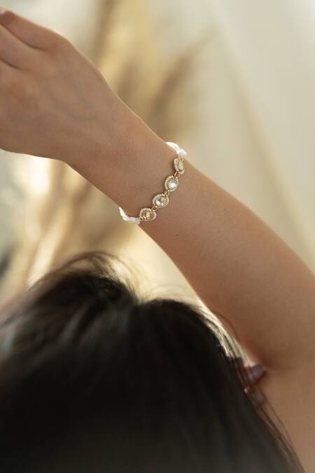 Do Taara Gold Plated Crystals, Pearls Kundan Embellished Bracelet Online at Aza Fashions Do Taara_Gold Plated Crystals, Pearls Kundan Embellished Bracelet _Online_at_Aza_Fashions