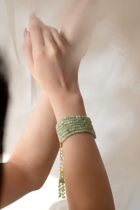 Buy Do Taara Green Stones Onyx Embellished Jhumka Tassel Bracelet Online at Aza Fashions Buy_Do Taara_Green Stones Onyx Embellished Jhumka Tassel Bracelet _Online_at_Aza_Fashions