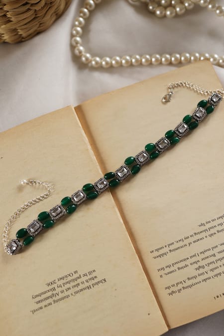 Shop Do Taara Green Stone Embellished Choker at Aza Fashions Shop_Do Taara_Green Stone Embellished Choker _at_Aza_Fashions