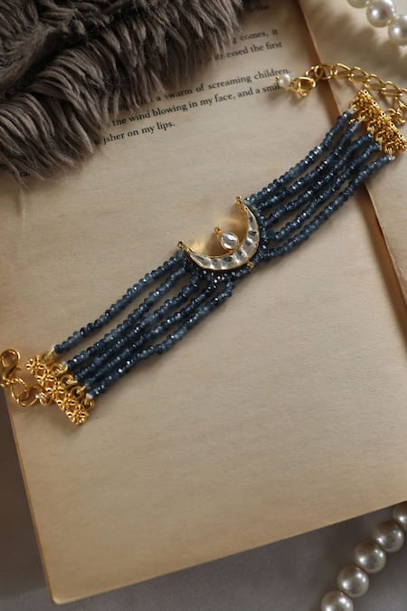 Shop Do Taara Blue Crystals Kundan Embellished Layered Bracelet at Aza Fashions Shop_Do Taara_Blue Crystals Kundan Embellished Layered Bracelet _at_Aza_Fashions
