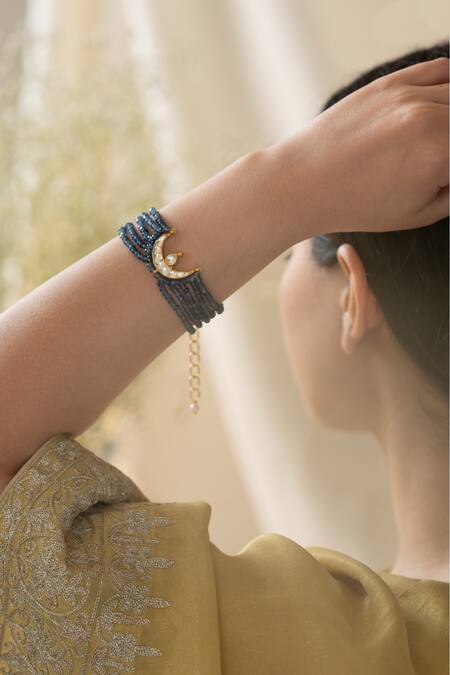 Do Taara Blue Crystals Kundan Embellished Layered Bracelet Online at Aza Fashions Do Taara_Blue Crystals Kundan Embellished Layered Bracelet _Online_at_Aza_Fashions