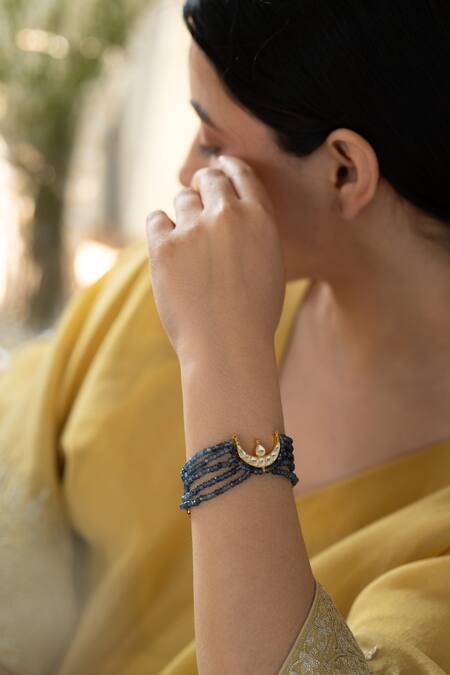 Buy Do Taara Blue Crystals Kundan Embellished Layered Bracelet Online at Aza Fashions Buy_Do Taara_Blue Crystals Kundan Embellished Layered Bracelet _Online_at_Aza_Fashions
