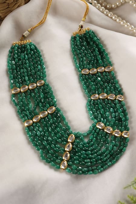 Shop Do Taara Green Jade Stone Embellished Layered Necklace at Aza Fashions Shop_Do Taara_Green Jade Stone Embellished Layered Necklace _at_Aza_Fashions