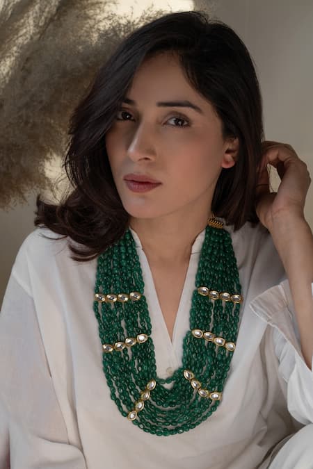 Do Taara Green Jade Stone Embellished Layered Necklace Online at Aza Fashions Do Taara_Green Jade Stone Embellished Layered Necklace _Online_at_Aza_Fashions