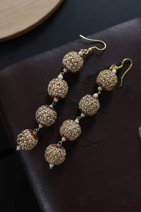 Shop Do Taara Gold Plated Stones Shell Pearl Embellished Jadau Earrings at Aza Fashions Shop_Do Taara_Gold Plated Stones Shell Pearl Embellished Jadau Earrings _at_Aza_Fashions