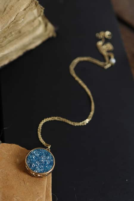 Shop Do Taara Blue Natural Stone Embellished Pendant Necklace at Aza Fashions Shop_Do Taara_Blue Natural Stone Embellished Pendant Necklace _at_Aza_Fashions