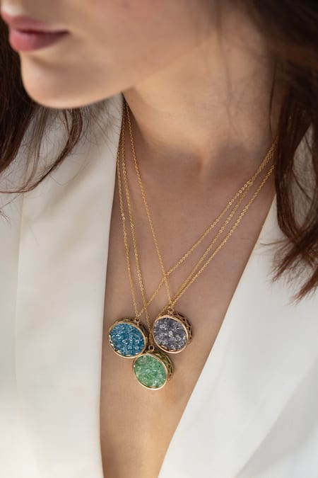 Do Taara Blue Natural Stone Embellished Pendant Necklace at Aza Fashions Do Taara_Blue Natural Stone Embellished Pendant Necklace _at_Aza_Fashions
