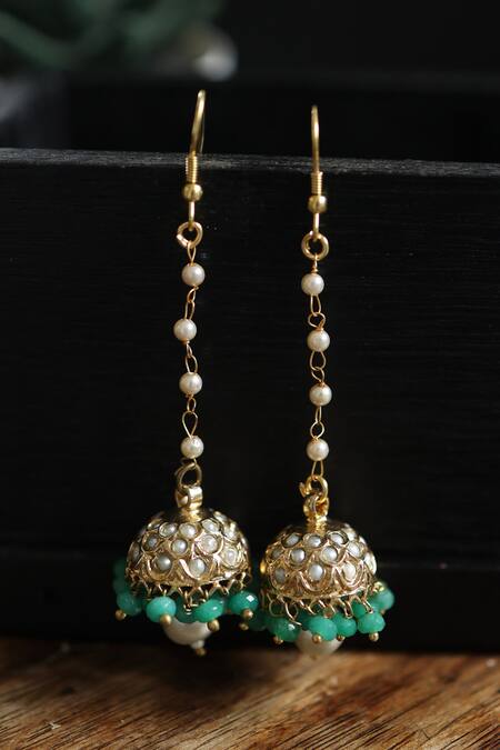 Do Taara Green Pearls, Stones Shell Embellished Jadau Jhumki Earrings 2