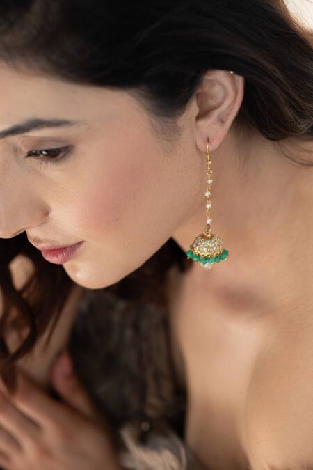 Do Taara Green Pearls, Stones Shell Embellished Jadau Jhumki Earrings 4