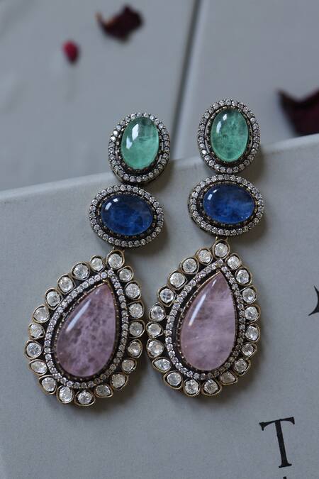 Buy Do Taara Multi Color Cut Work, Stones Cubic Zirconia And Natural Embellished Earrings Online at Aza Fashions Buy_Do Taara_Multi Color Cut Work, Stones Cubic Zirconia And Natural Embellished Earrings _Online_at_Aza_Fashions