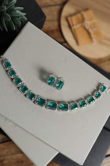 Buy_Do Taara_Blue Crystals, Fabric Flowers Double Layered Pearl Embellished Necklace _Online_at_Aza_Fashions