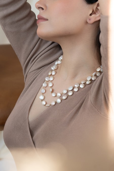 Do Taara White Pearl Embellished Layered Necklace Online at Aza Fashions Do Taara_White Pearl Embellished Layered Necklace _Online_at_Aza_Fashions