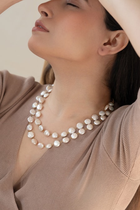 Buy Do Taara White Pearl Embellished Layered Necklace Online at Aza Fashions Buy_Do Taara_White Pearl Embellished Layered Necklace _Online_at_Aza_Fashions
