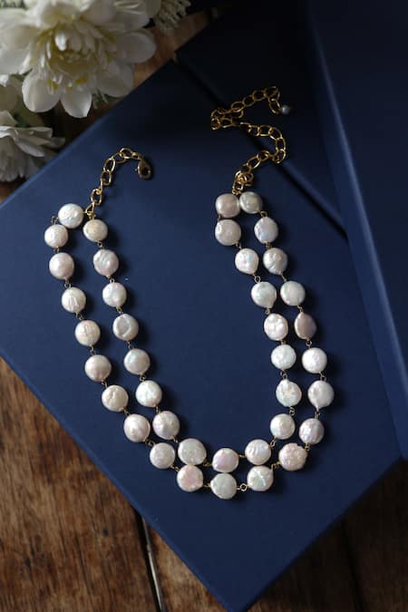 Shop Do Taara White Pearl Embellished Layered Necklace Online at Aza Fashions Shop_Do Taara_White Pearl Embellished Layered Necklace _Online_at_Aza_Fashions