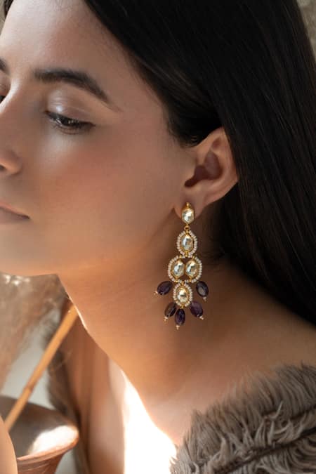 Do Taara Kundan & Amethyst Stone Embellished Earrings 