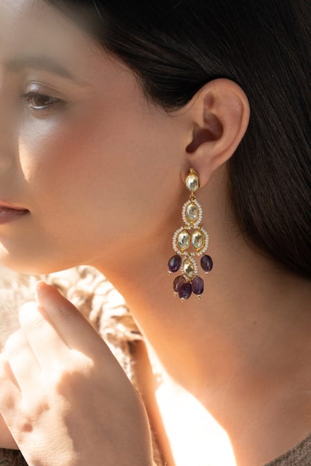 Buy Do Taara Purple Crystals, Stones Kundan And Amethyst Embellished Earrings Online at Aza Fashions Buy_Do Taara_Purple Crystals, Stones Kundan And Amethyst Embellished Earrings _Online_at_Aza_Fashions